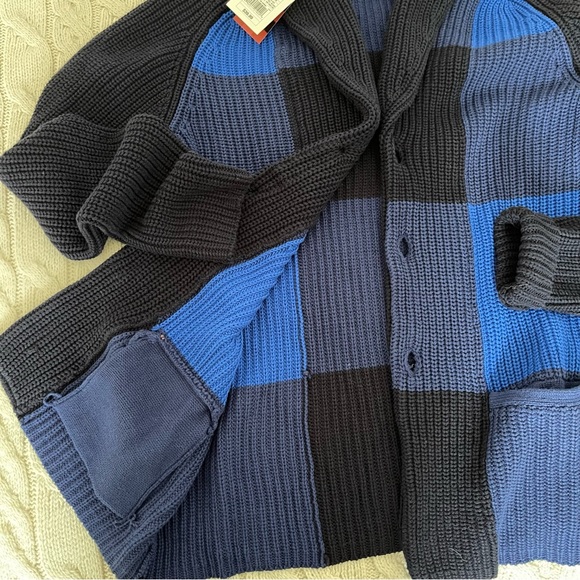 Adam Lippes Shawl Collar Plaid Cardigan in Blue Buffalo - Picture 8 of 10